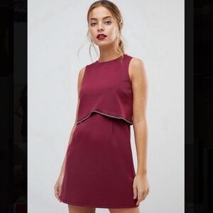 ASOS Burgundy Short Formal Dress with Beaded Embellishment Size 12